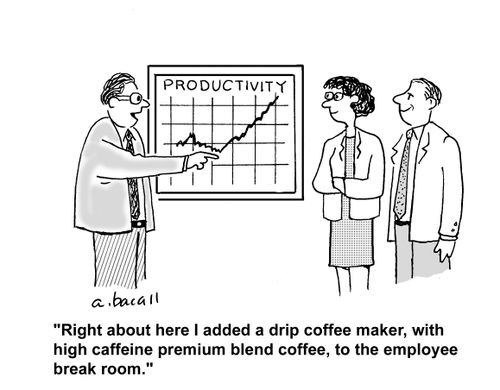 'Right about here I added a drip coffee maker, with high caffeine premium blend coffee, to the employee break room.'