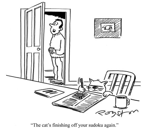 'The cat's finishing off your sudoku again.'