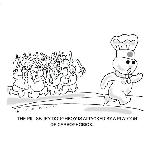 The Pillsbury doughboy is attacked by a platoon of carbophobics.