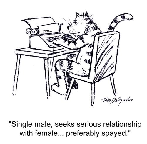 'Single male, seeks serious relationship with female... preferably spayed.'