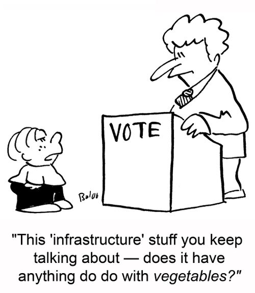 'This 'infrastructure' stuff you keep talking about -- does it have anything to do with vegetables?'