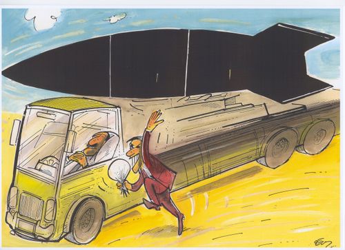 Man Place Missile on the Back of Truck