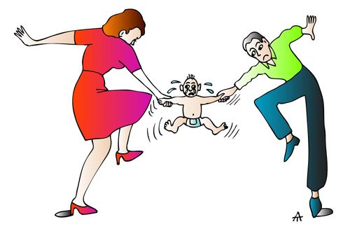 A man and woman fight over their baby.