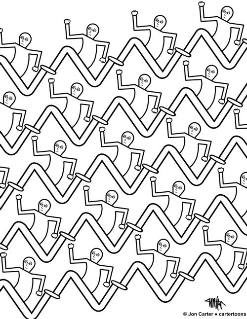 A tessellation of running figures.