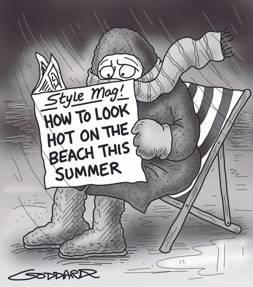 Woman reading: 'How to look hot on the beach this summer.'