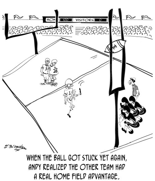 When the ball got stuck yet again, Andy realized the other team had a real home field advantage.