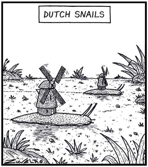 Dutch Snails: Snails with windmills for shells.