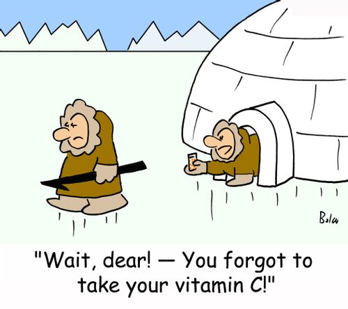'Wait, dear! -- You forgot to take your vitamin C!'