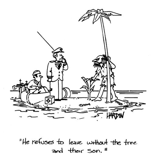 'He refuses to leave without the tree and their son.'