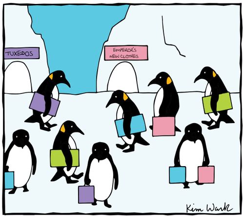 Penguins shopping for new clothes