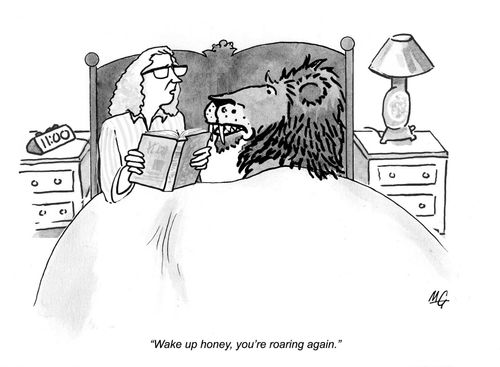 'Wake up honey, you're roaring again.'
