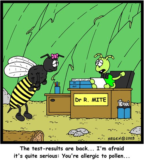 'The test-results are back... I'm afraid it's quite serious: You're allergic to pollen...'