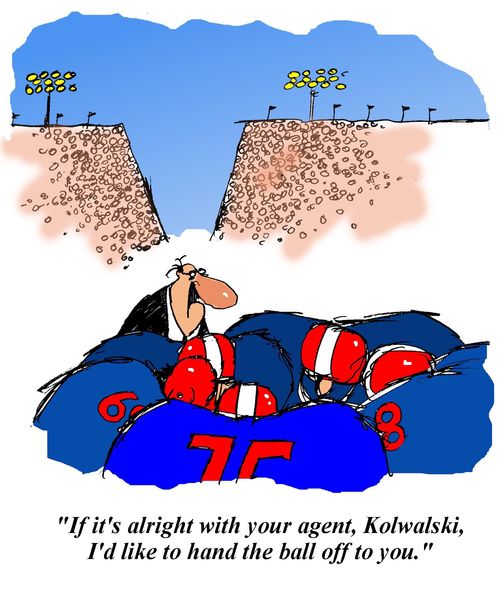 'If it's alright with your agent, Kolwalski, I'd like to hand the ball off to you.'