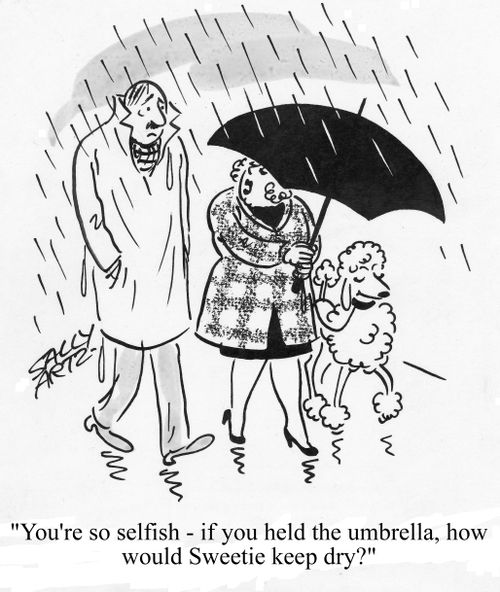 'you're so selfish - If you held the umbrella, how would sweetie keep dry?'