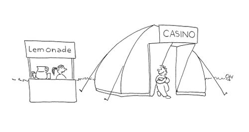 Boy opens a casino next to a lemonade stand.