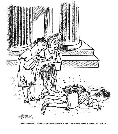 'His damaged timepiece stopped at V P.M. that's probably time of death.'