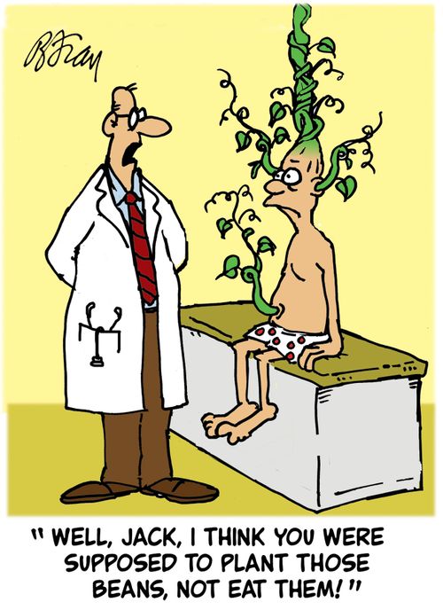 'Well, Jack, I think you were supposed to plant those beans, not eat them!'