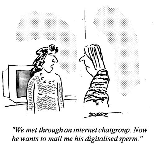 "We met through an internet chat group. Now he wants to mail me his digitalised sperm."