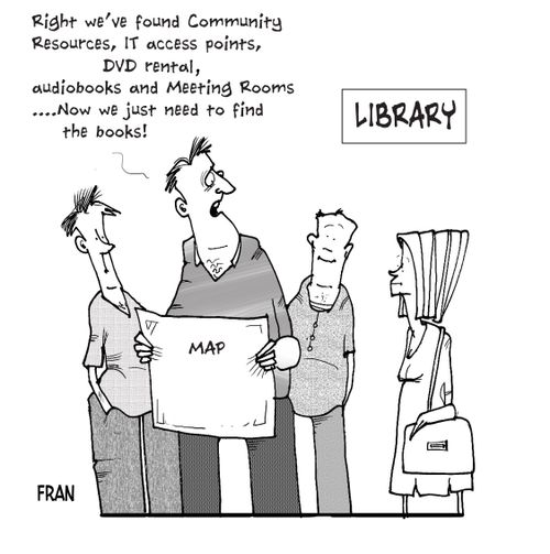 "Right we've found Community Resources, IT access points, DVD rental, audiobooks and Meeting Rooms....now we just need to find the books!"