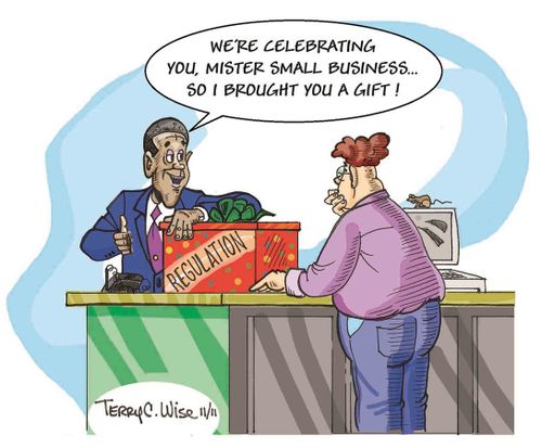 'We're celebrating you, Mister Small Business...so I brought you a gift!'