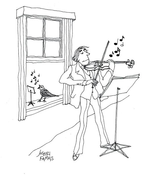 Man and Bird compete to make music