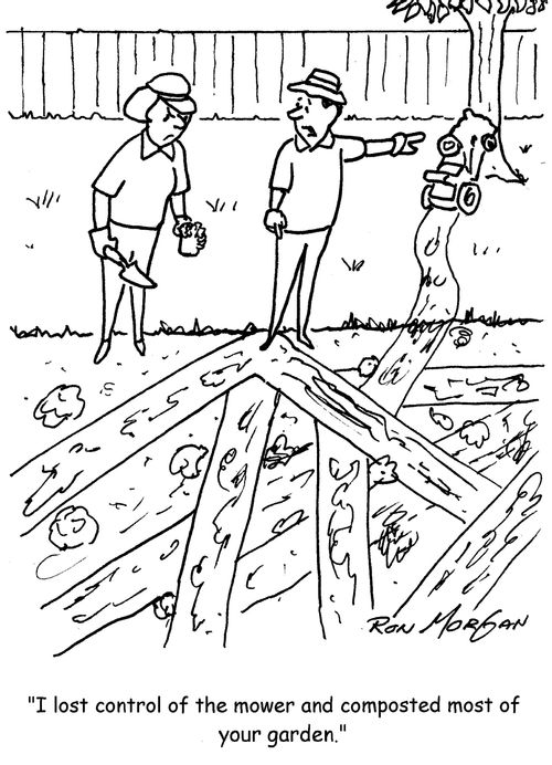 "I lost control of the mower and composted most of your garden."