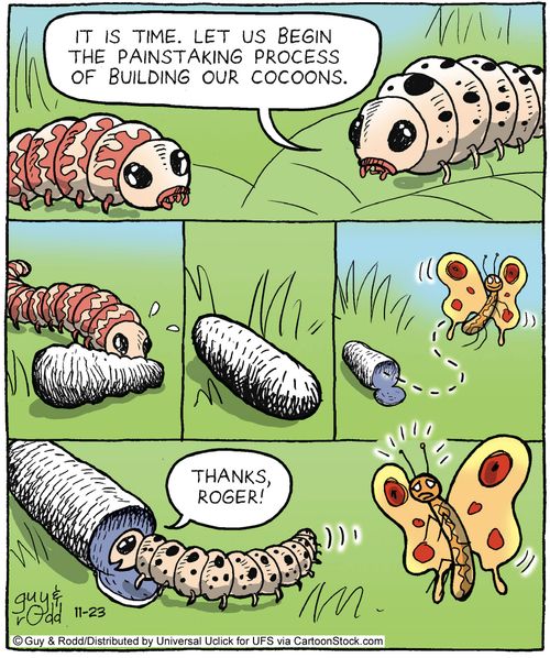 'It is time. Let us begin the painstaking process of building our cocoons.'