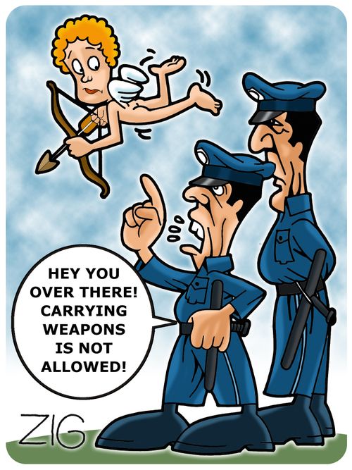 'Hey you over there! Carrying weapons is not allowed!'