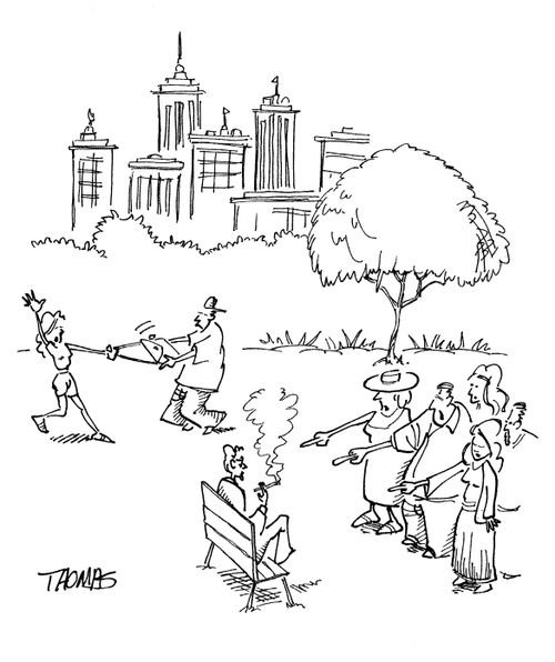 People in park angry at smoker. Meanwhile, woman is being mugged.
