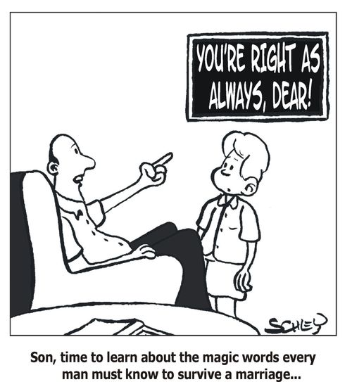 'Son, time to learn about the magic words every man must know to survive a marriage..'