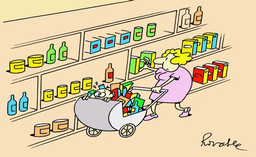 Piling shopping onto a baby.