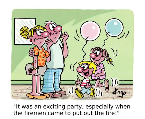 'It was an exciting party, especially when the firemen came to put out the fire!'