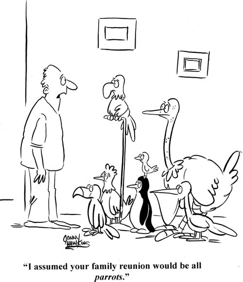 'I assumed your family reunion would be all parrots.'