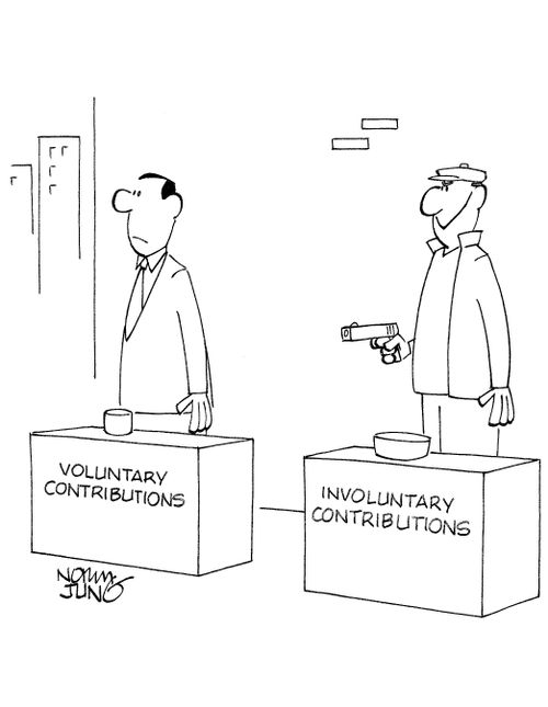 Solicitors looking for charitable contributions. One solicitor has a gun.