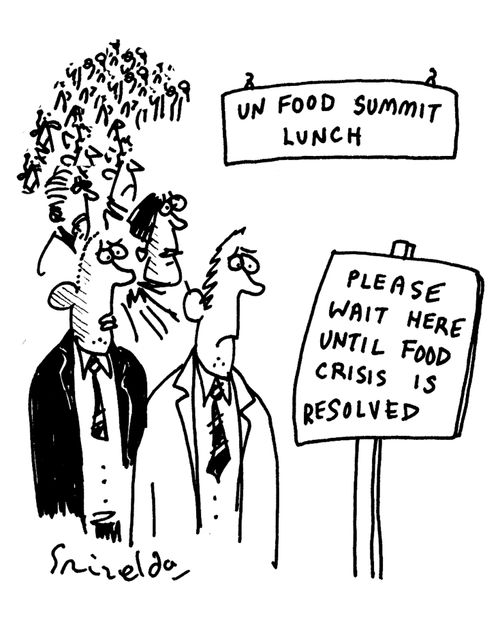 UN Food Summit Lunch - Please wait here until food crisis is resolved.