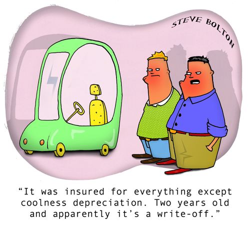 "It was insured for everything except coolness depreciation. Two years old and apparently it's a write-off."