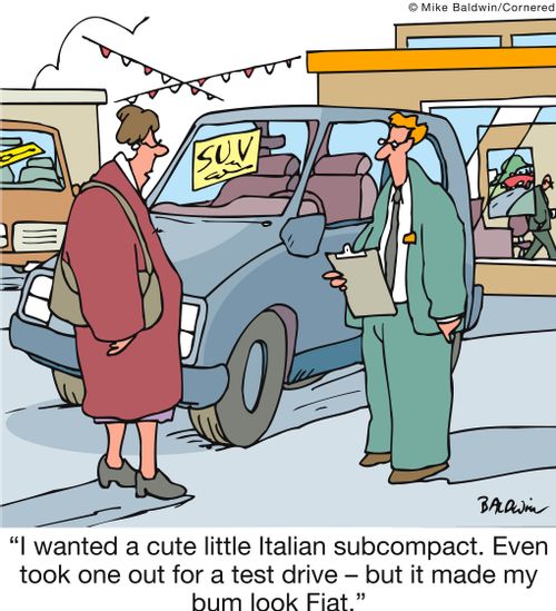 'I wanted a cute little Italian subcompact. Even took one out for a test drive - but it made my bum look Fiat.'