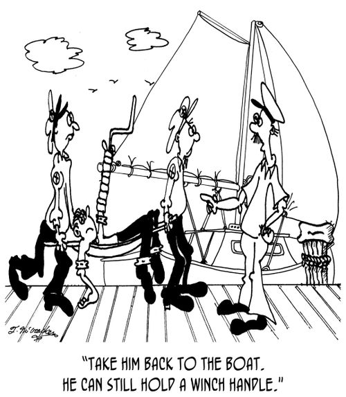 "Take him back to the boat. He can still hold a winch handle."