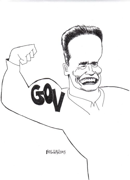 Schwarzenegger flexes muscle for Californain Governor's race.