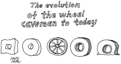 'The evolution of the wheel caveman to today.'
