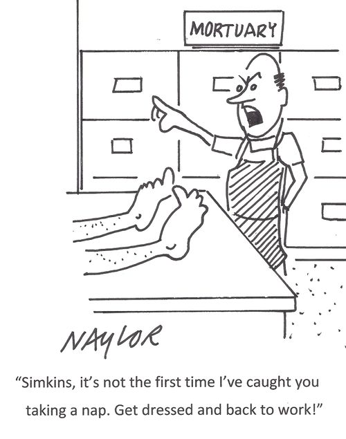 "Simkins, it's not the first time I've caught you taking a nap. Get dressed and back to work!"