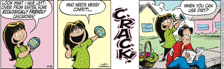 "Look what I have leftover from Easter, some ecologically friendly cascarones! Who needs messy confetti...when you can use dirt?"
