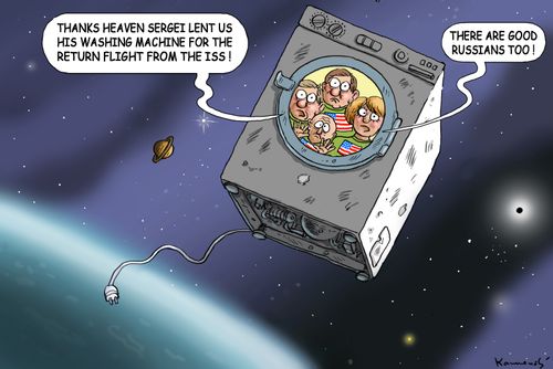 'Thanks heaven Sergei lent us his washing machine for the return flight from ISS.'