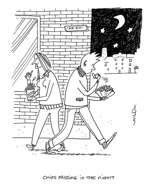Chips passing in the night.