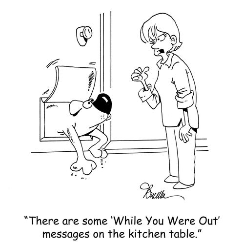 "There are some 'While You Were Out' messages on the kitchen table."