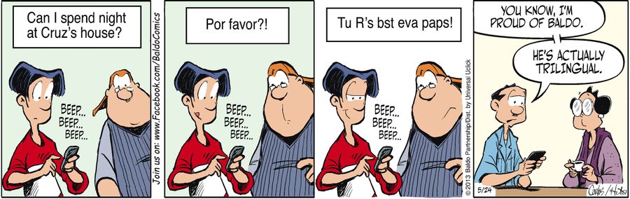 "Can I spend night at Cruz's house? Por favor? Tu R's bst eva paps!"
