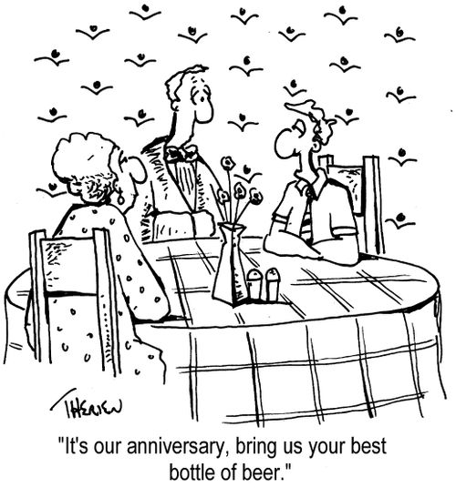 "It's our anniversary, bring us your best bottle of beer."