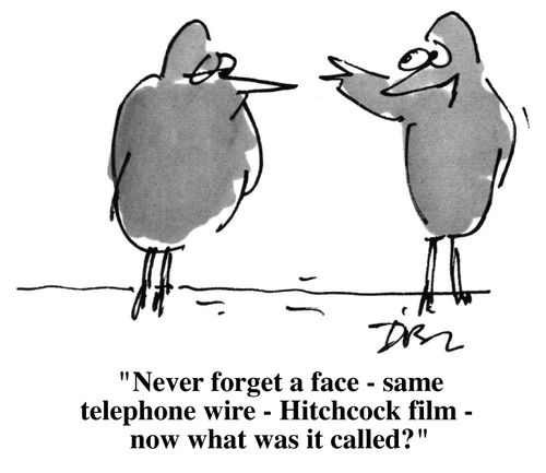 Black and white version "Never forget a face, same telephone wire, Hitchcock film, what was it called?