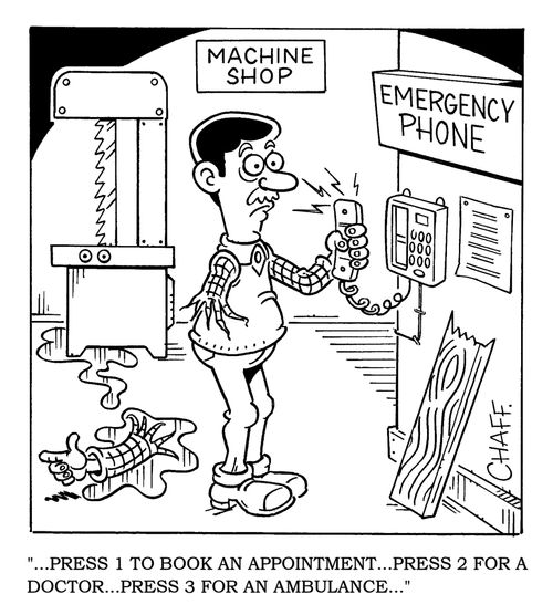 '. . . Press 1 to book an appointment. . . press 2 for a doctor. . . press 3 for an ambulance. . .'