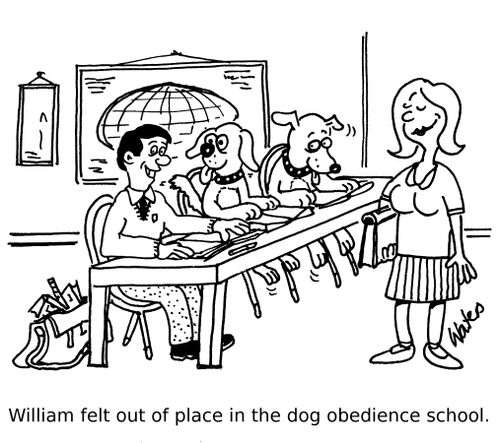 William felt out of place in the dog obedience school.